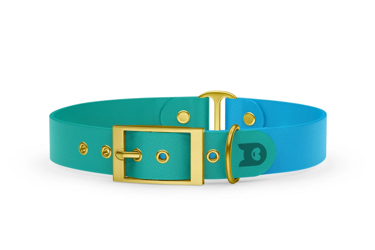 Duo-Halsband für Hunde: Pastellgrün & Hellblau mit Gold-Komponenten