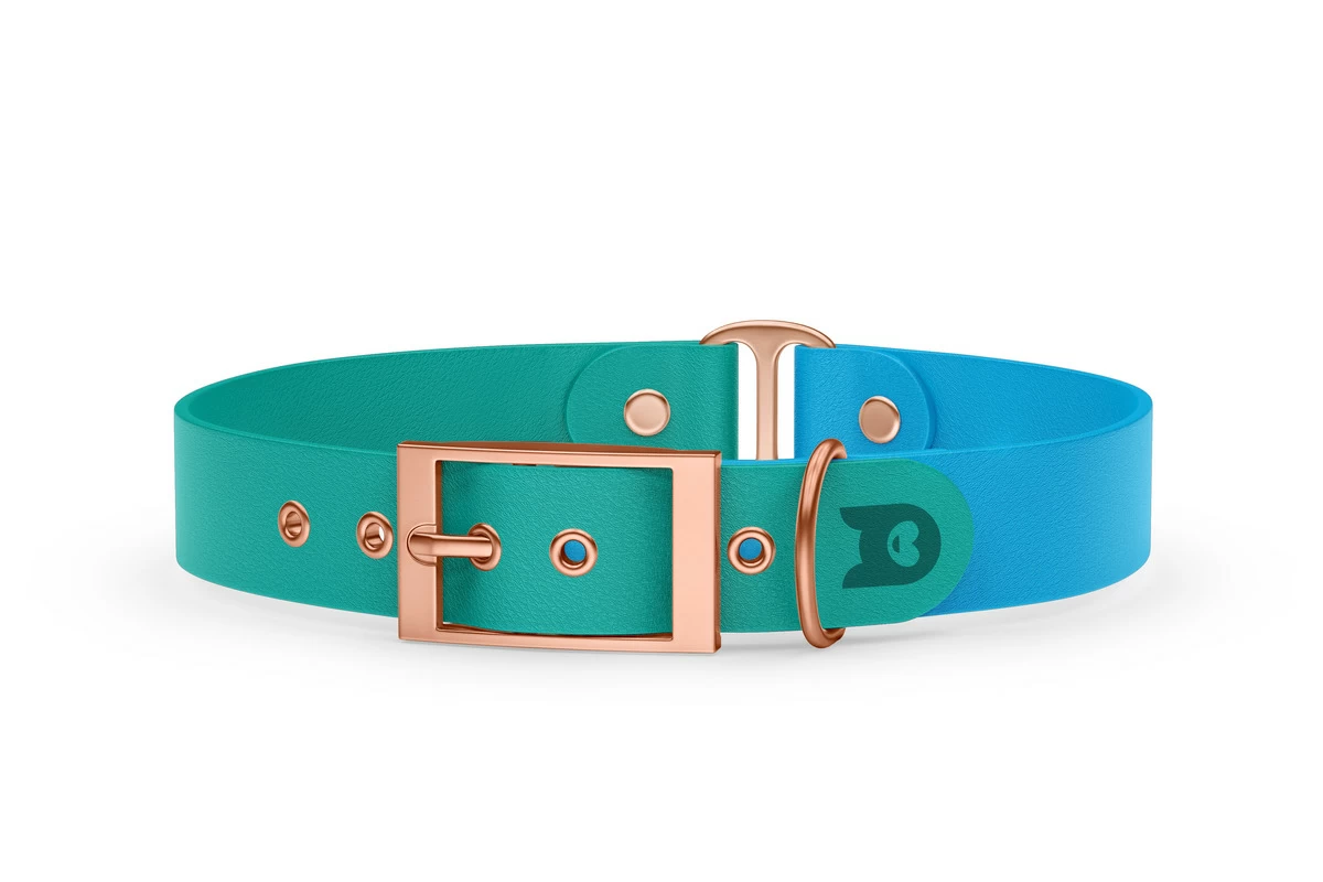 Duo-Halsband für Hunde: Pastellgrün & Hellblau mit Rosegold-Komponenten