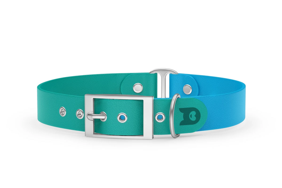 Duo-Halsband für Hunde: Pastellgrün & Hellblau mit Silber-Komponenten