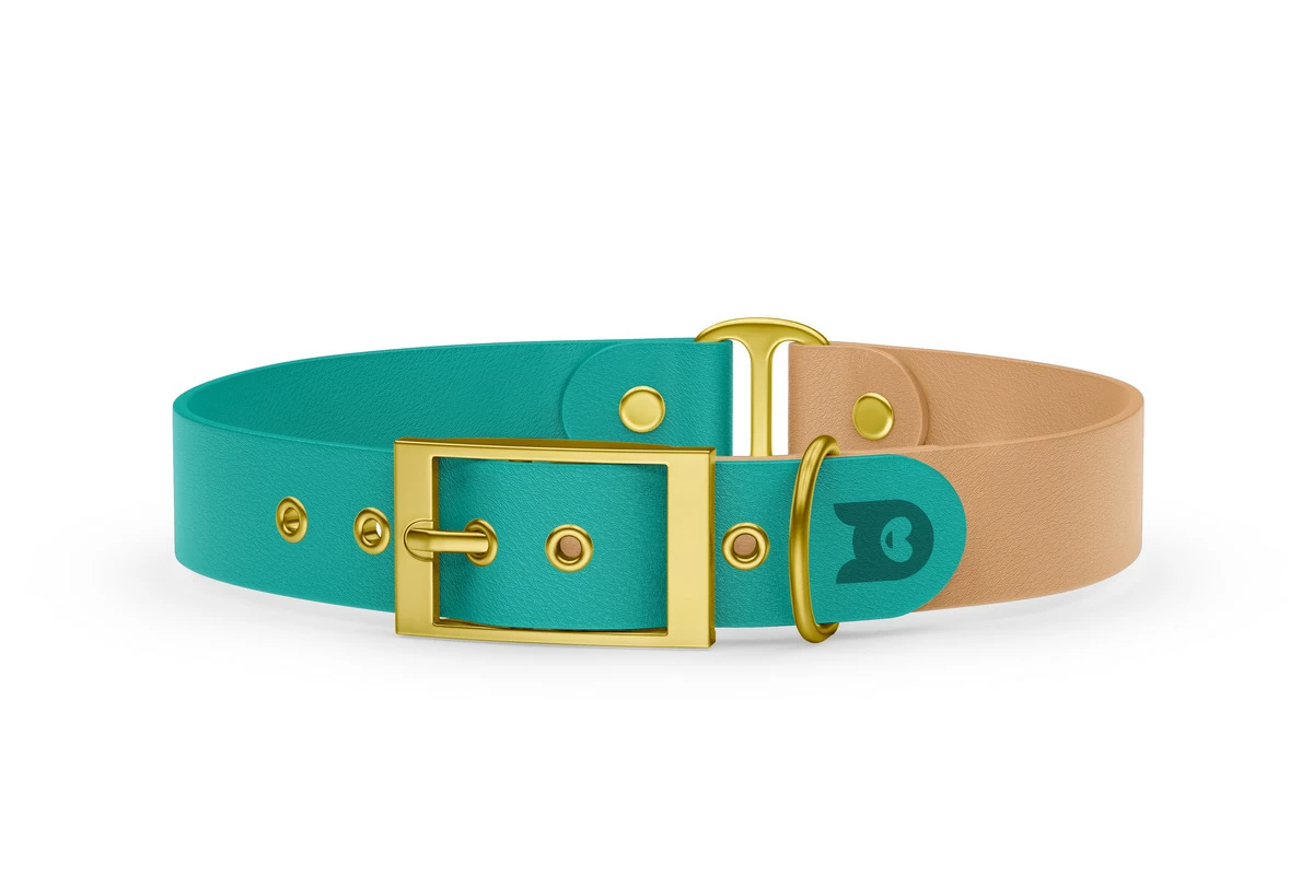 Duo-Halsband für Hunde: Pastellgrün & Hellbraun mit Gold-Komponenten