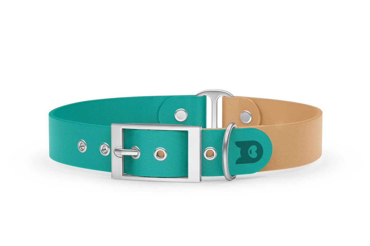 Duo-Halsband für Hunde: Pastellgrün & Hellbraun mit Silber-Komponenten