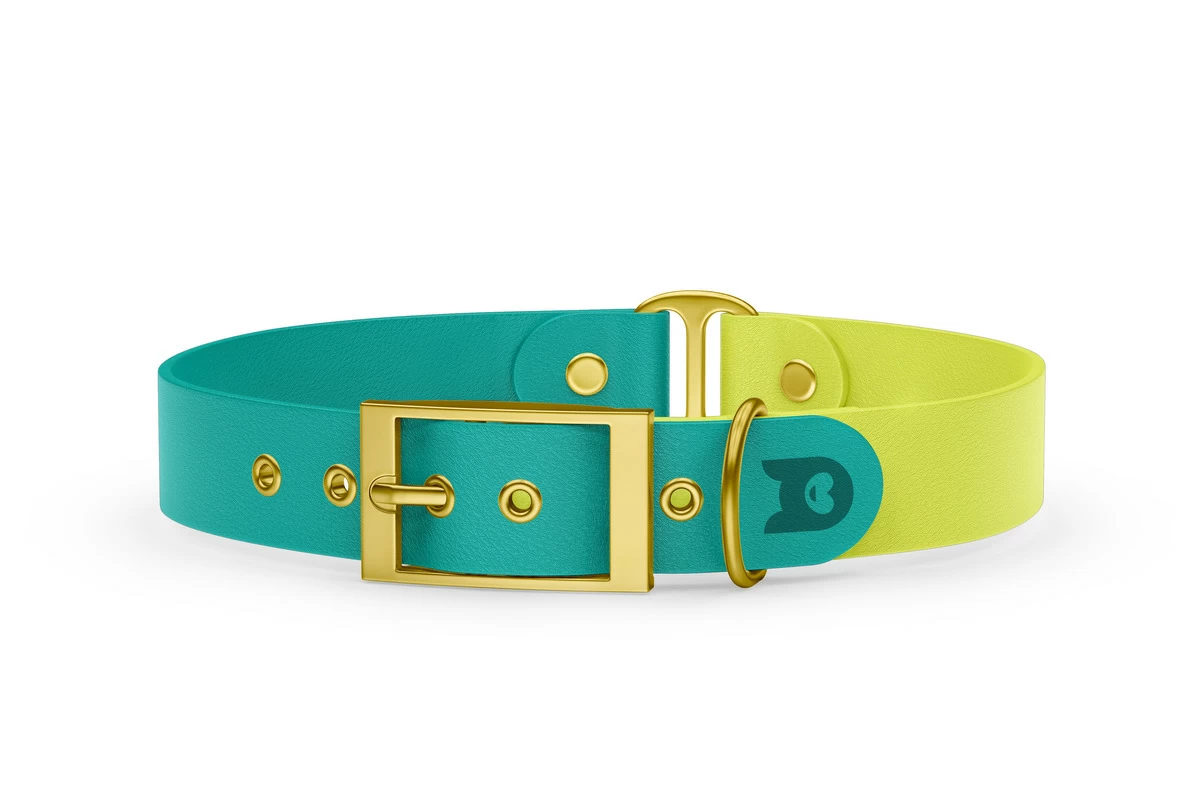Duo-Halsband für Hunde: Pastellgrün & Neongelb mit Gold-Komponenten