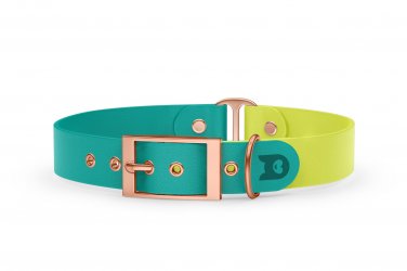 Duo-Halsband für Hunde: Pastellgrün & Neongelb mit Rosegold-Komponenten