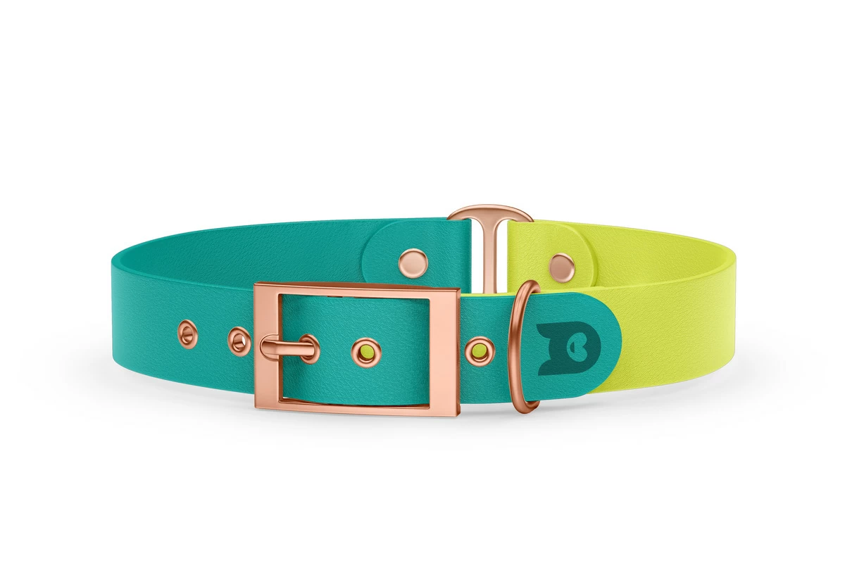 Duo-Halsband für Hunde: Pastellgrün & Neongelb mit Rosegold-Komponenten