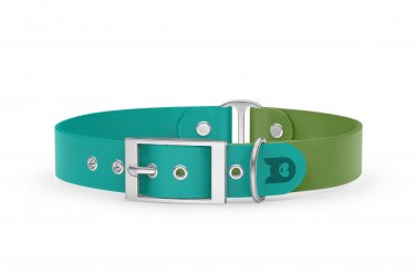 Duo-Halsband für Hunde: Pastellgrün & Oliv mit Silber-Komponenten