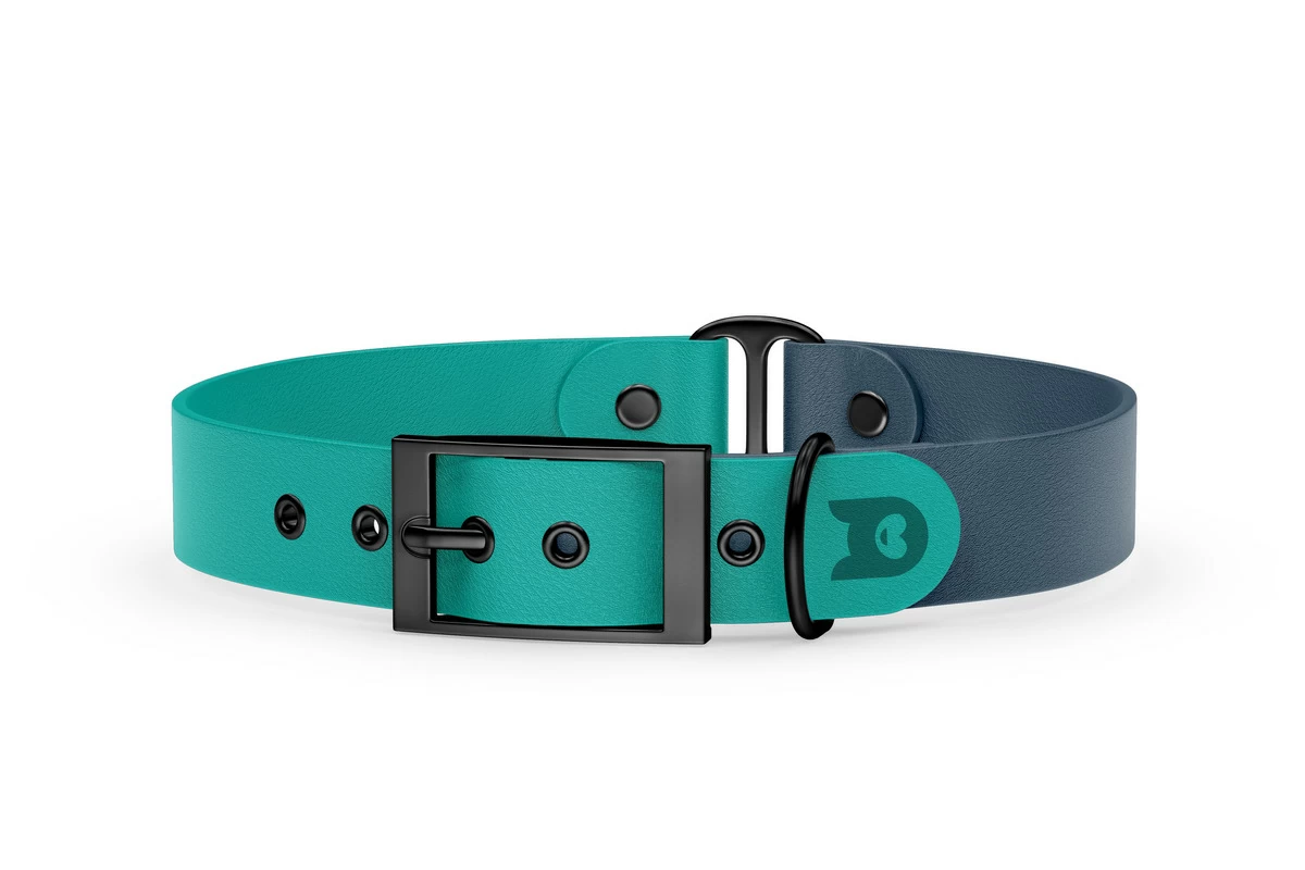Duo-Halsband für Hunde: Pastellgrün & Petrol mit Schwarz-Komponenten