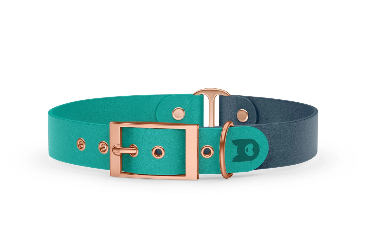 Duo-Halsband für Hunde: Pastellgrün & Petrol mit Rosegold-Komponenten