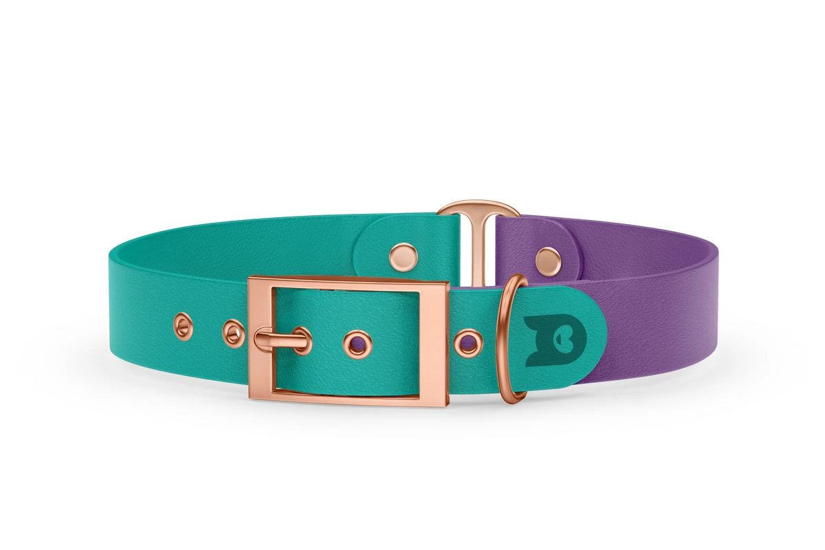 Duo-Halsband für Hunde: Pastellgrün & Purpur mit Rosegold-Komponenten