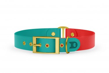 Duo-Halsband für Hunde: Pastellgrün & Rot mit Gold-Komponenten