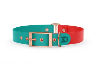 Duo-Halsband für Hunde: Pastellgrün & Rot mit Rosegold-Komponenten