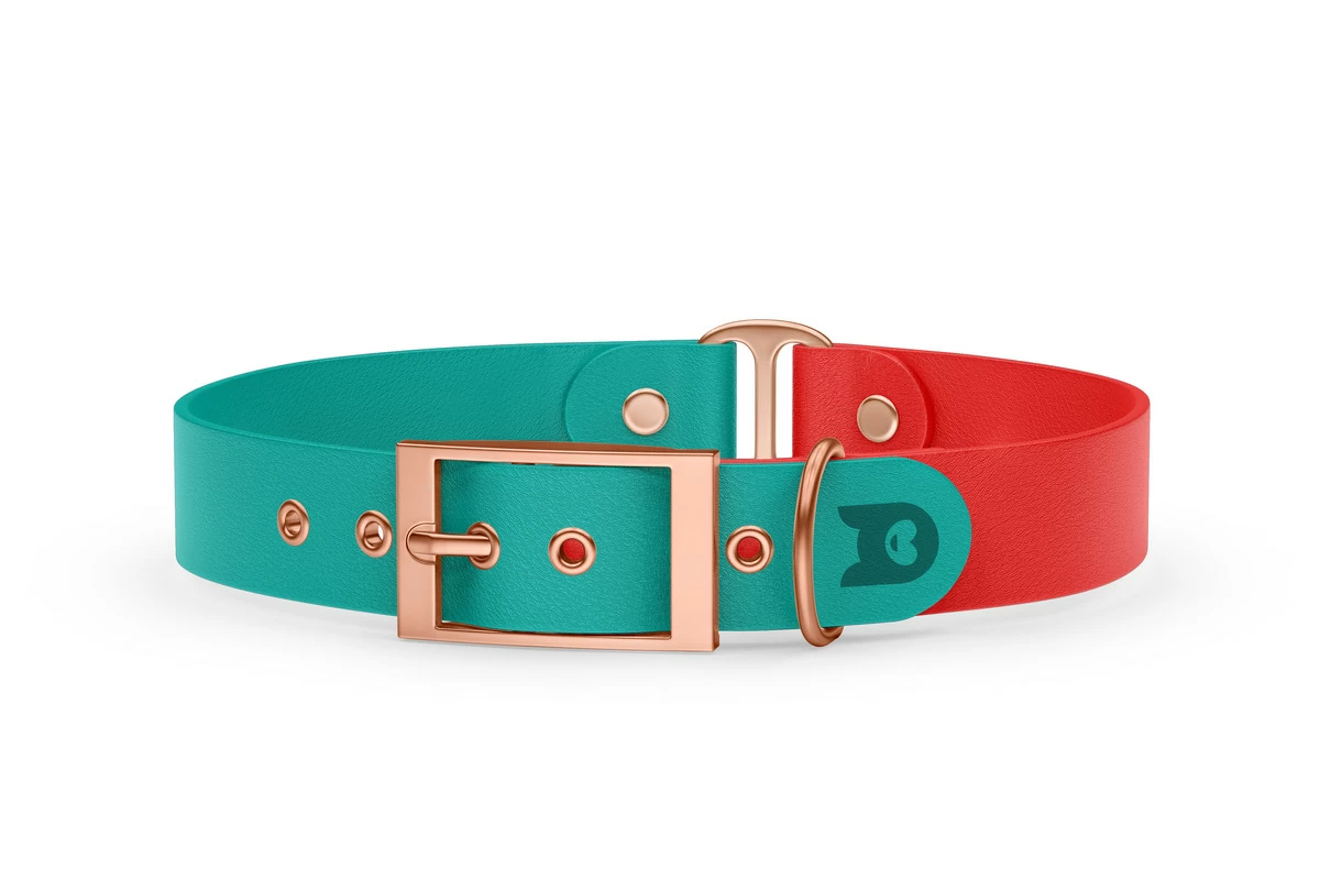 Duo-Halsband für Hunde: Pastellgrün & Rot mit Rosegold-Komponenten