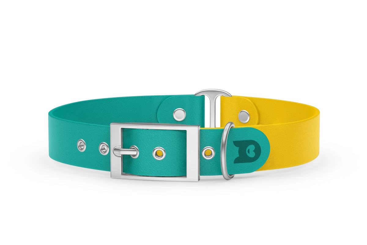 Duo-Halsband für Hunde: Pastellgrün & Gelb mit Silber-Komponenten