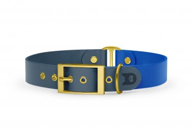 Duo-Halsband für Hunde: Petrol & Blau mit Gold-Komponenten