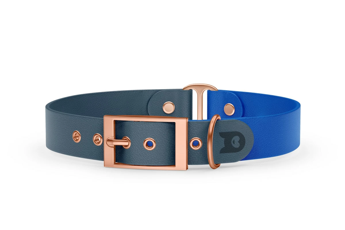 Duo-Halsband für Hunde: Petrol & Blau mit Rosegold-Komponenten