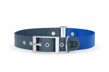 Duo-Halsband für Hunde: Petrol & Blau mit Silber-Komponenten