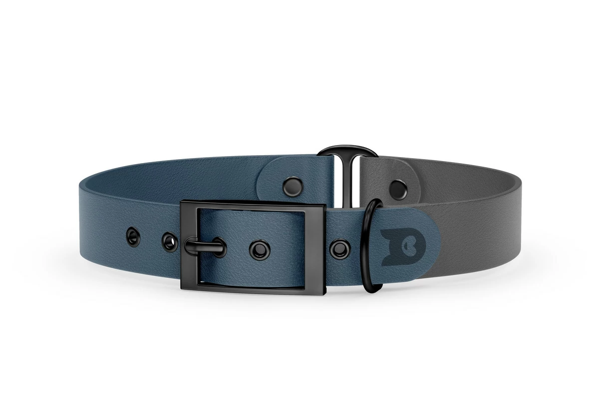 Duo-Halsband für Hunde: Petrol & Grau mit Schwarz-Komponenten