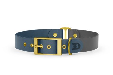 Duo-Halsband für Hunde: Petrol & Grau mit Gold-Komponenten