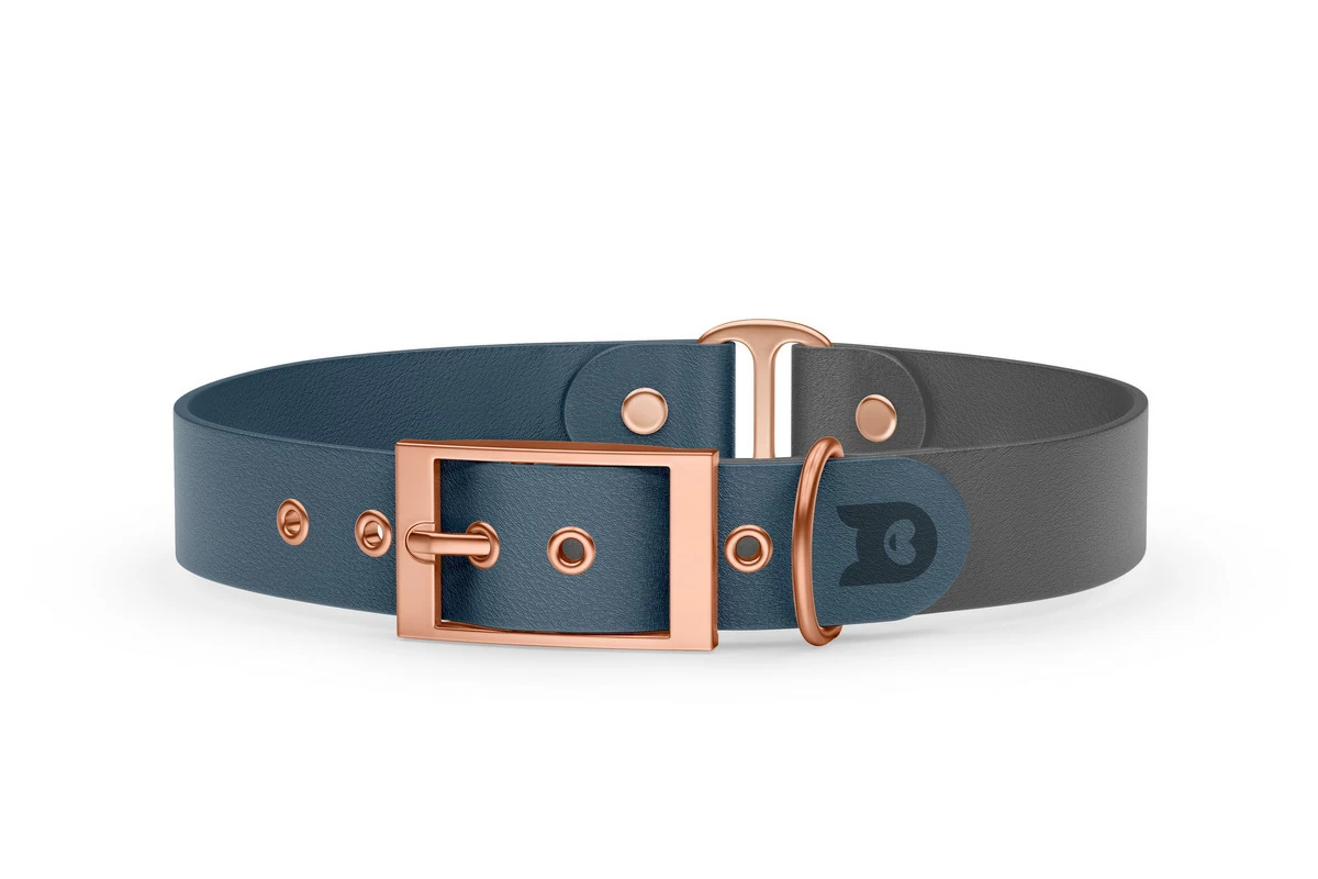 Duo-Halsband für Hunde: Petrol & Grau mit Rosegold-Komponenten