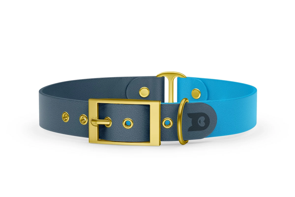 Duo-Halsband für Hunde: Petrol & Hellblau mit Gold-Komponenten