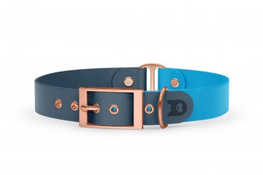 Duo-Halsband für Hunde: Petrol & Hellblau mit Rosegold-Komponenten