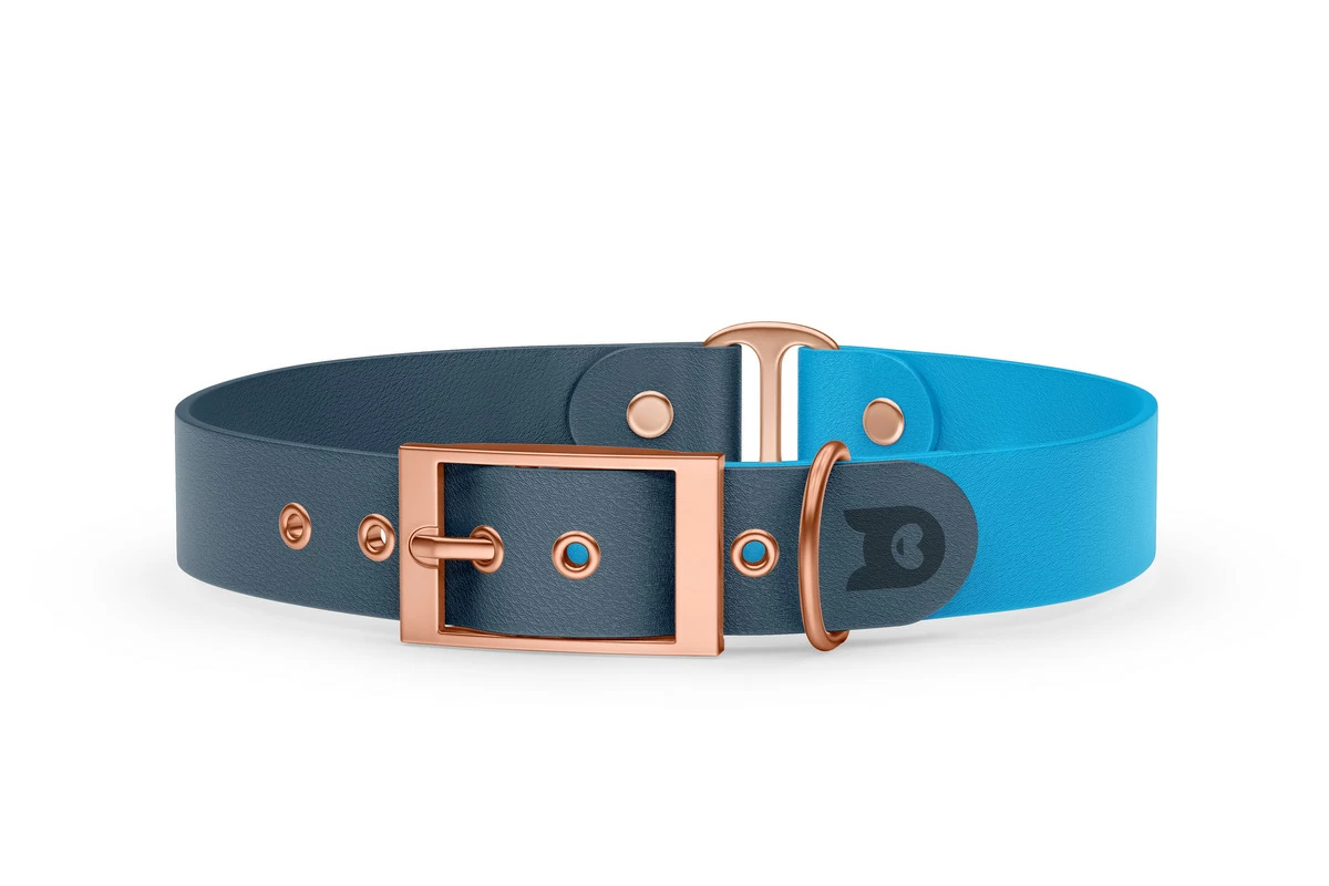 Duo-Halsband für Hunde: Petrol & Hellblau mit Rosegold-Komponenten