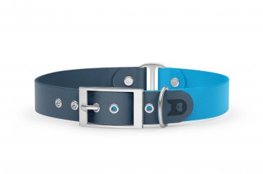 Duo-Halsband für Hunde: Petrol & Hellblau mit Silber-Komponenten