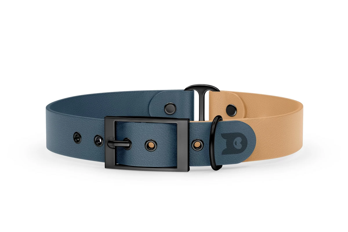 Duo-Halsband für Hunde: Petrol & Hellbraun mit Schwarz-Komponenten