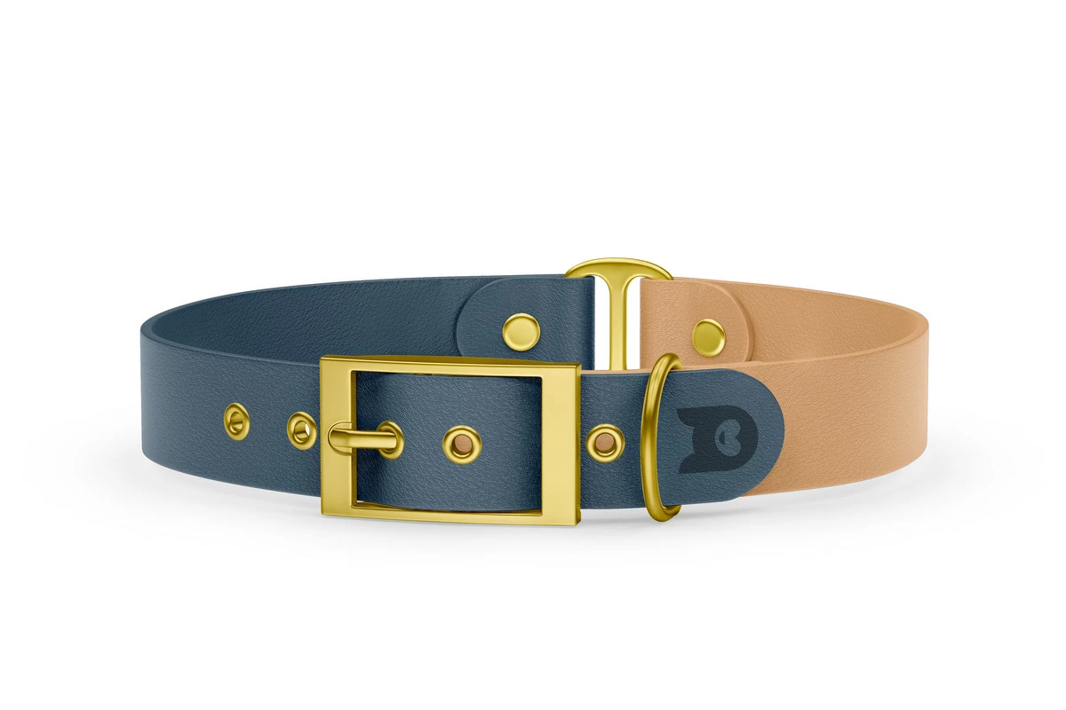 Duo-Halsband für Hunde: Petrol & Hellbraun mit Gold-Komponenten