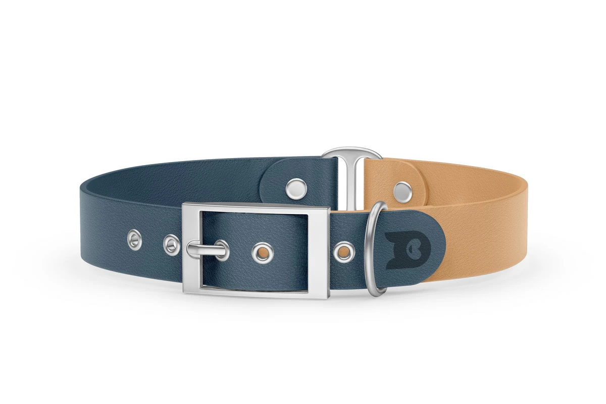 Duo-Halsband für Hunde: Petrol & Hellbraun mit Silber-Komponenten