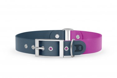 Duo-Halsband für Hunde: Petrol & Hellviolett mit Silber-Komponenten
