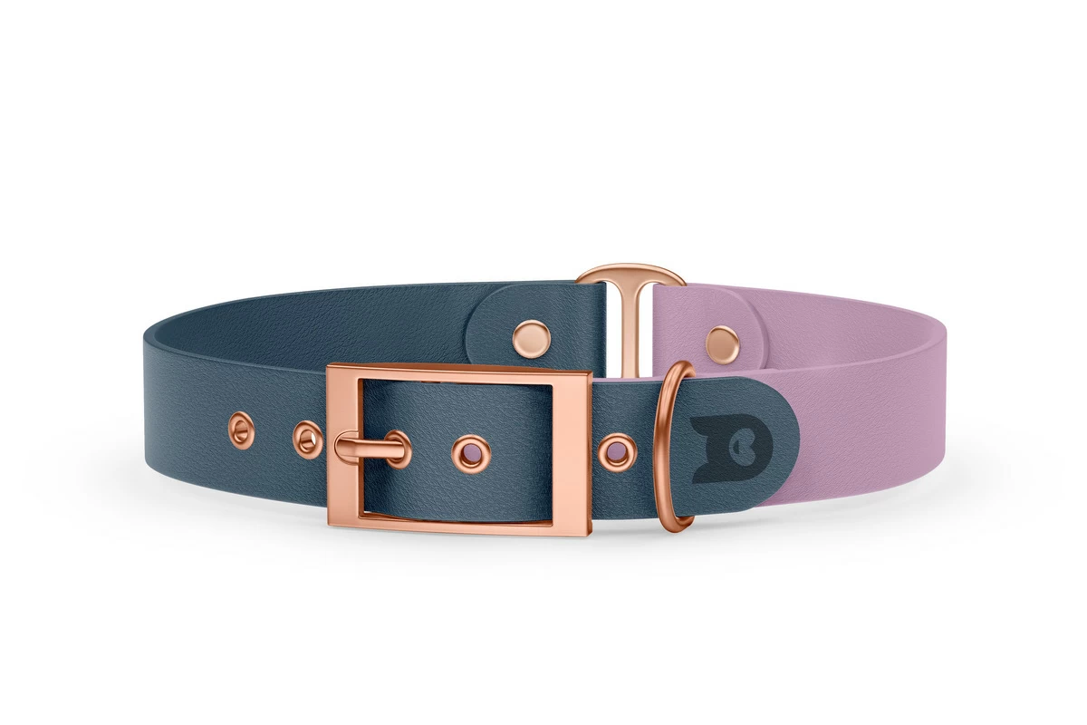 Duo-Halsband für Hunde: Petrol & Flieder mit Rosegold-Komponenten