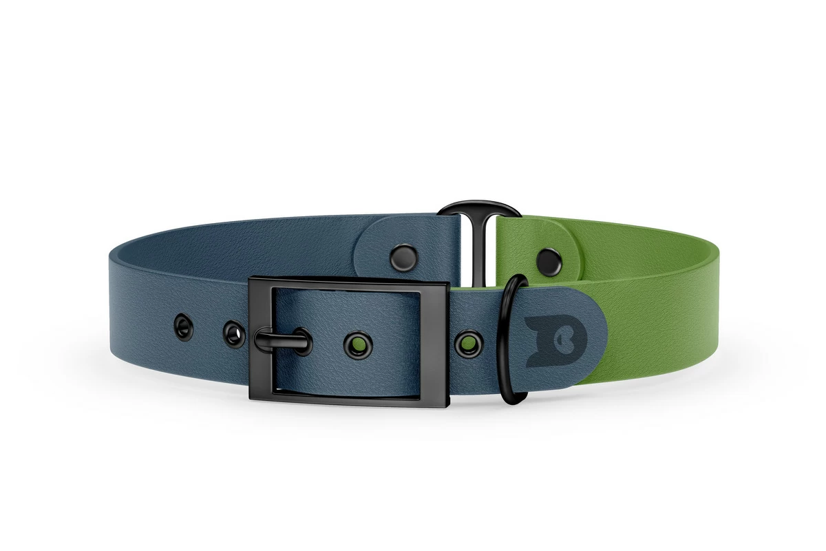 Duo-Halsband für Hunde: Petrol & Oliv mit Schwarz-Komponenten