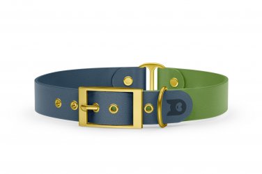 Duo-Halsband für Hunde: Petrol & Oliv mit Gold-Komponenten