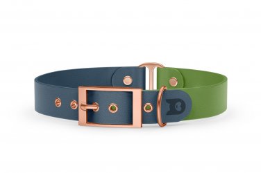 Duo-Halsband für Hunde: Petrol & Oliv mit Rosegold-Komponenten
