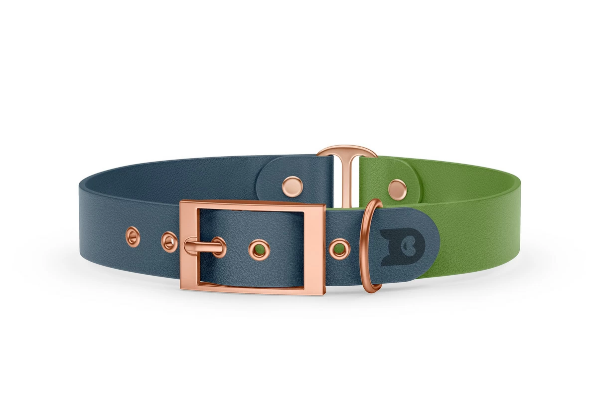 Duo-Halsband für Hunde: Petrol & Oliv mit Rosegold-Komponenten
