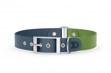 Duo-Halsband für Hunde: Petrol & Oliv mit Silber-Komponenten