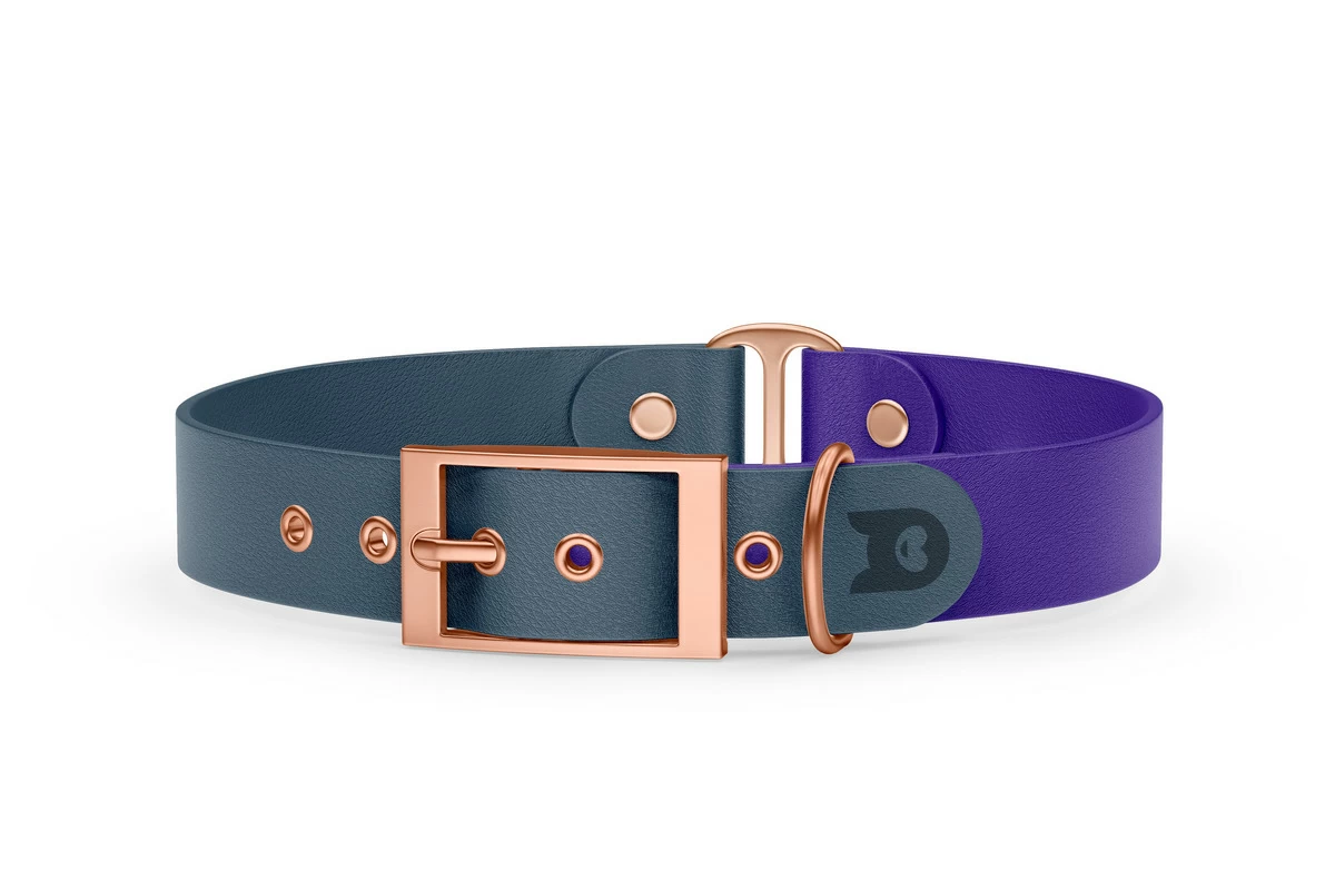Duo-Halsband für Hunde: Petrol & Violett mit Rosegold-Komponenten