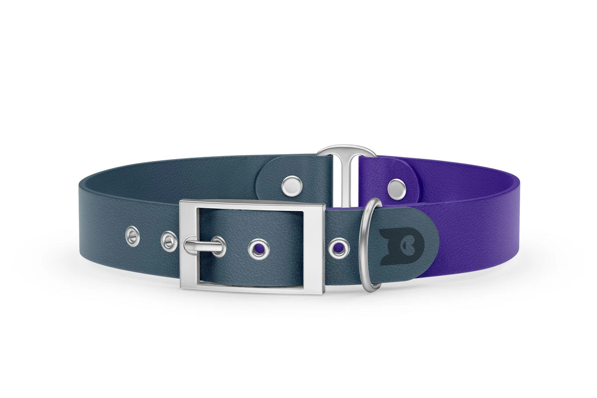 Duo-Halsband für Hunde: Petrol & Violett mit Silber-Komponenten