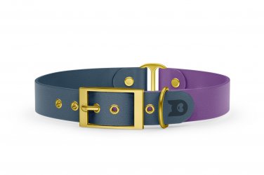Duo-Halsband für Hunde: Petrol & Purpur mit Gold-Komponenten