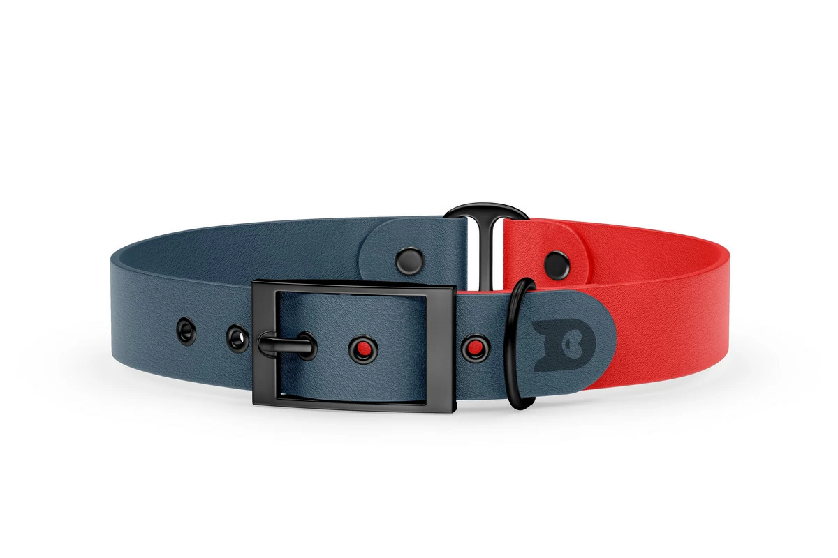 Duo-Halsband für Hunde: Petrol & Rot mit Schwarz-Komponenten