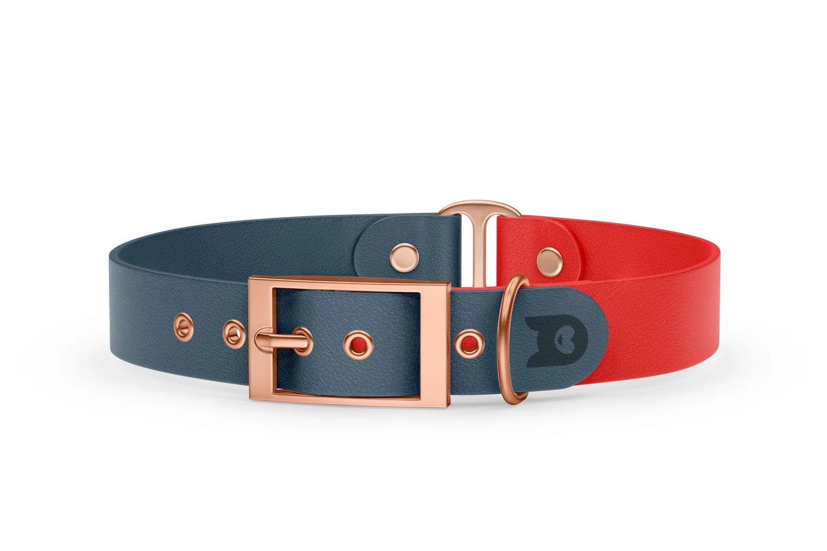 Duo-Halsband für Hunde: Petrol & Rot mit Rosegold-Komponenten