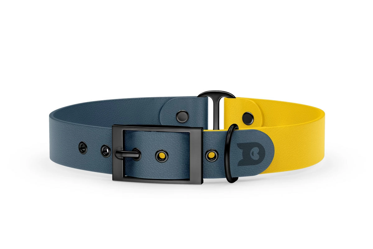 Duo-Halsband für Hunde: Petrol & Gelb mit Schwarz-Komponenten