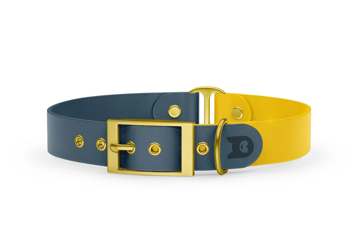 Duo-Halsband für Hunde: Petrol & Gelb mit Gold-Komponenten