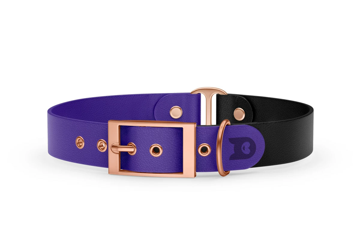 Duo-Halsband für Hunde: Violett & Schwarz mit Rosegold-Komponenten