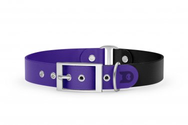 Duo-Halsband für Hunde: Violett & Schwarz mit Silber-Komponenten