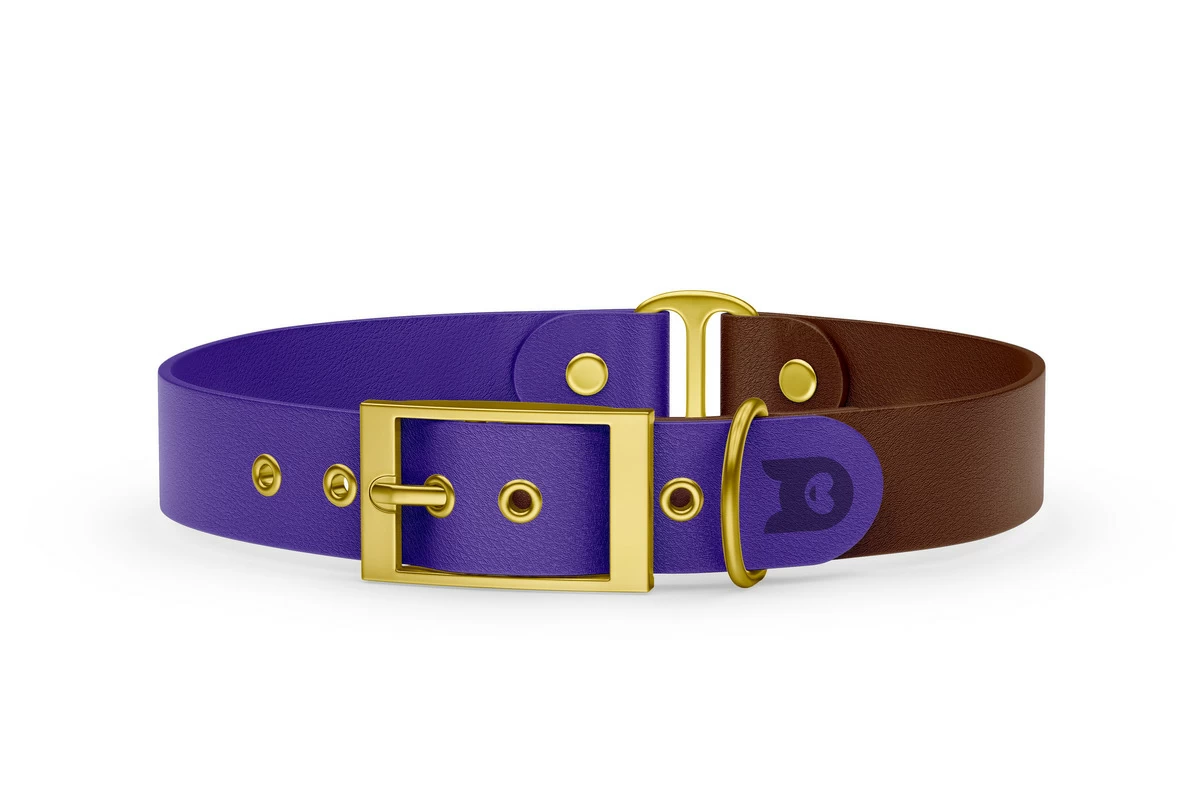 Duo-Halsband für Hunde: Violett & Dunkelbraun mit Gold-Komponenten