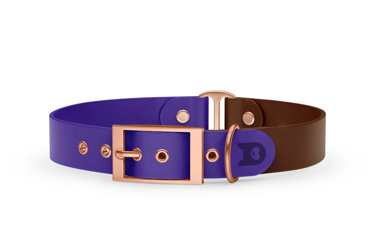 Duo-Halsband für Hunde: Violett & Dunkelbraun mit Rosegold-Komponenten