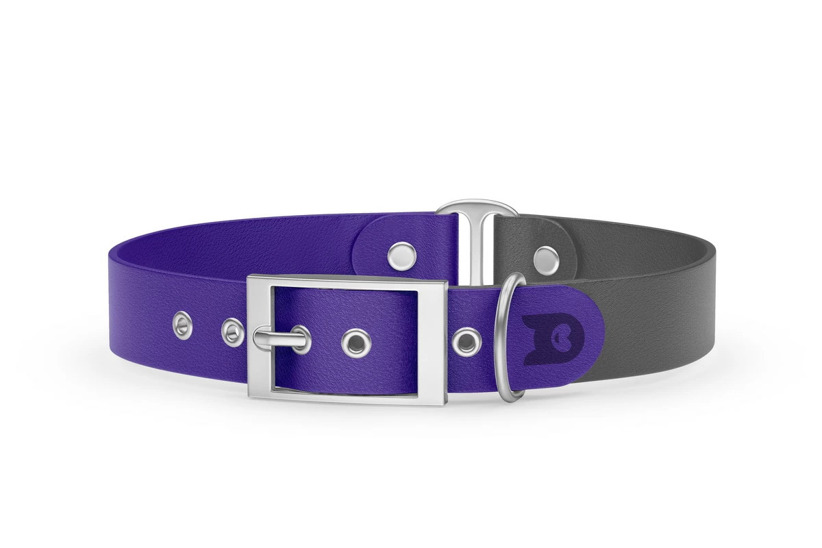 Duo-Halsband für Hunde: Violett & Grau mit Silber-Komponenten
