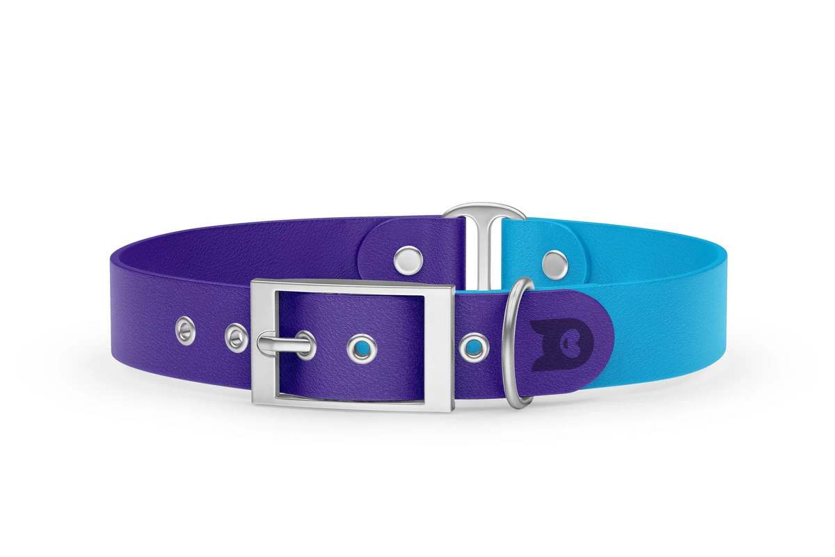 Duo-Halsband für Hunde: Violett & Hellblau mit Silber-Komponenten