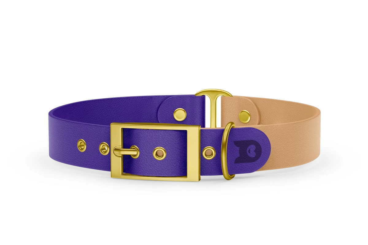 Duo-Halsband für Hunde: Violett & Hellbraun mit Gold-Komponenten